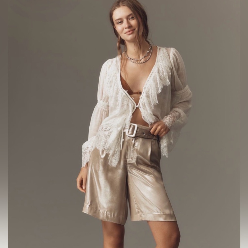 By Anthropologie Liquid Shine Bermuda Shorts 0